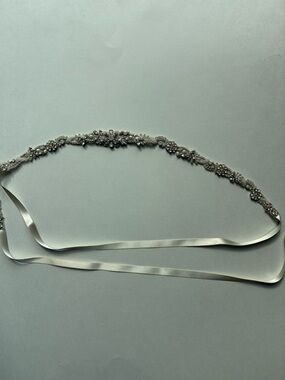 Crystal Embellished Ivory Ribbon Bridal Belt or Headband